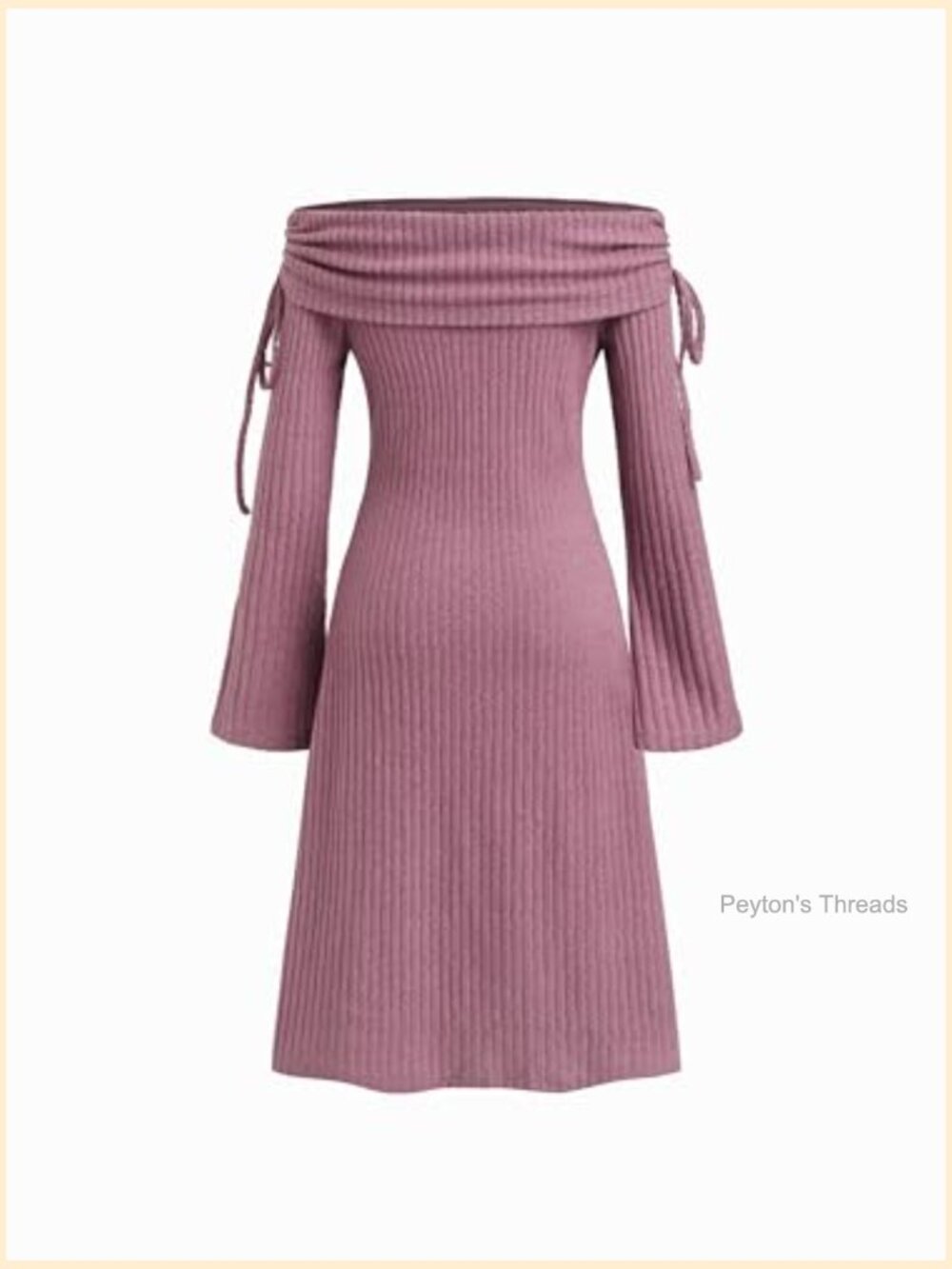 Off Shoulder Knit Midi Dress with Tie Sleeve Details - Picture 5 of 5